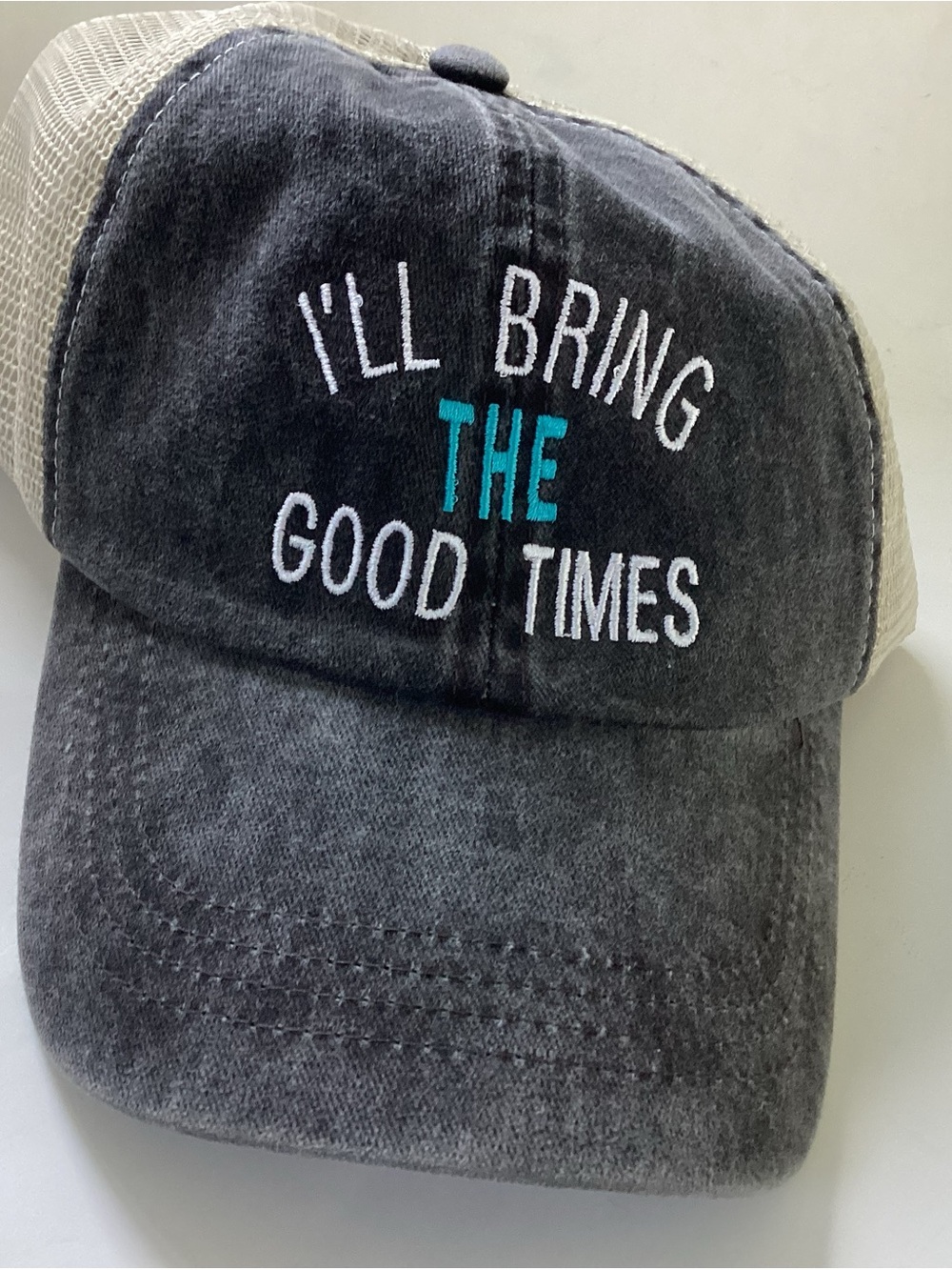 Adults I'll Bring The Good Times' Gray & Teal Mesh Baseball Hat